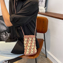 Women Hand-woven Straw Messenger Bag Bucket Small Crossbody Bag (Pink)