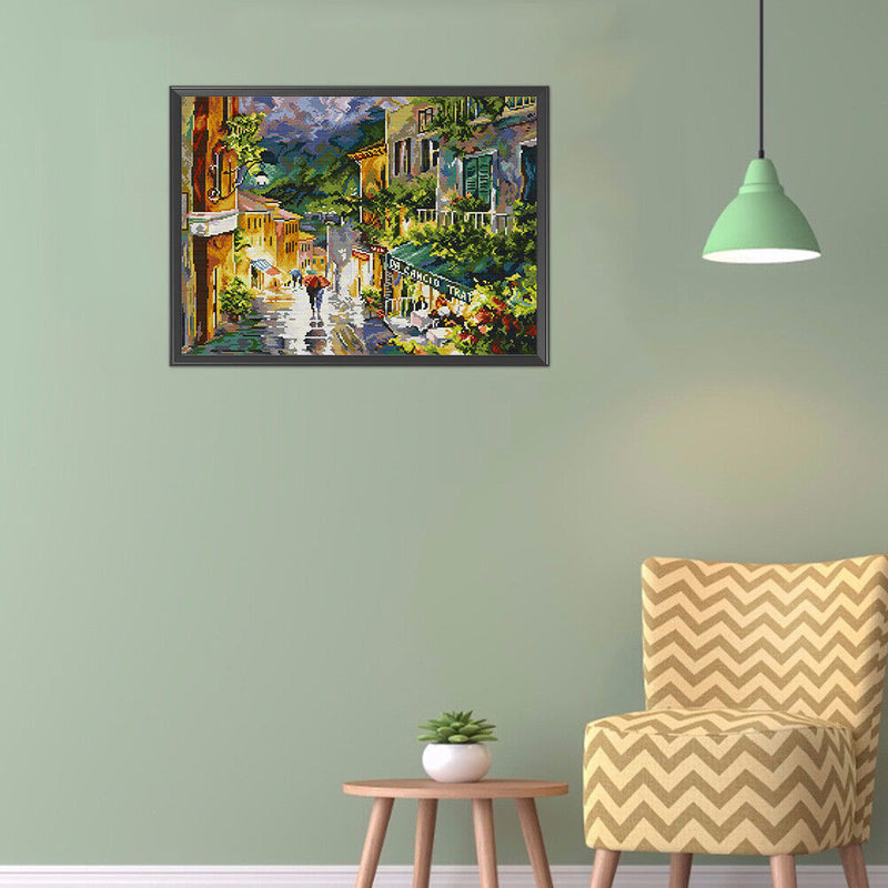 DIY Rain Street Printed Cross Stitch 14CT Stamped Full Embroidery Kits Crafts