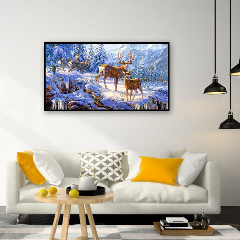Full Drill Round Diamond Painting Kit DIY 5D Mosaic Snow Deer Rhinestone Picture