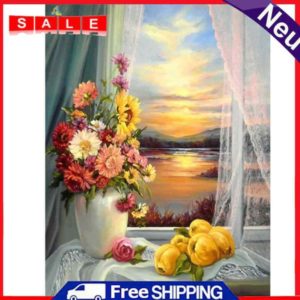 5D Full Round Drill Drawing Picture Window Scene Diamond Painting Room Ornament