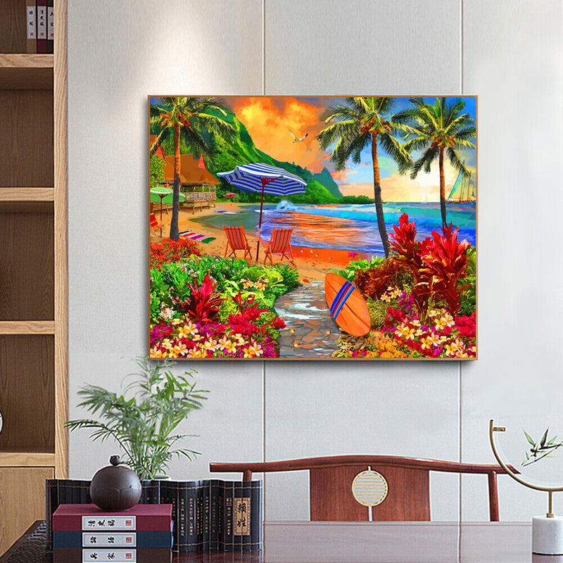 Seaside Scenery Oil Paint By Number Kit DIY Acrylic Painting on Canvas Framel