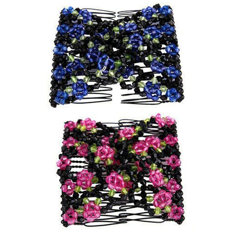 Stretchy Women Girls Magic Beads Double Hair Comb Hair Combs Clips Elasticity