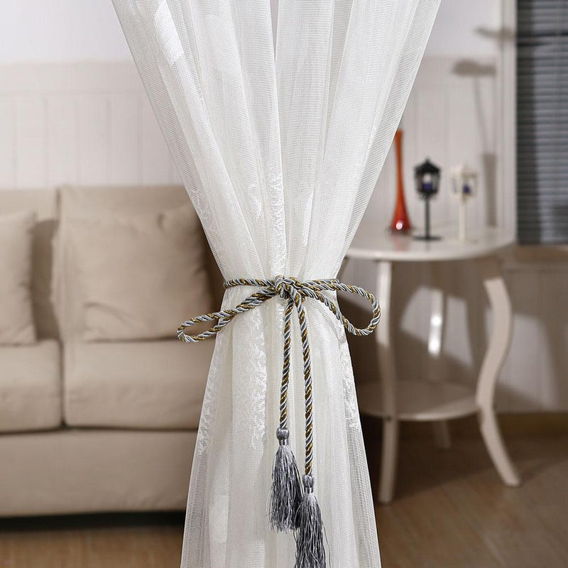 Leaf Print Tulle Voile Curtains Window Door Curtain for Living Room (White)