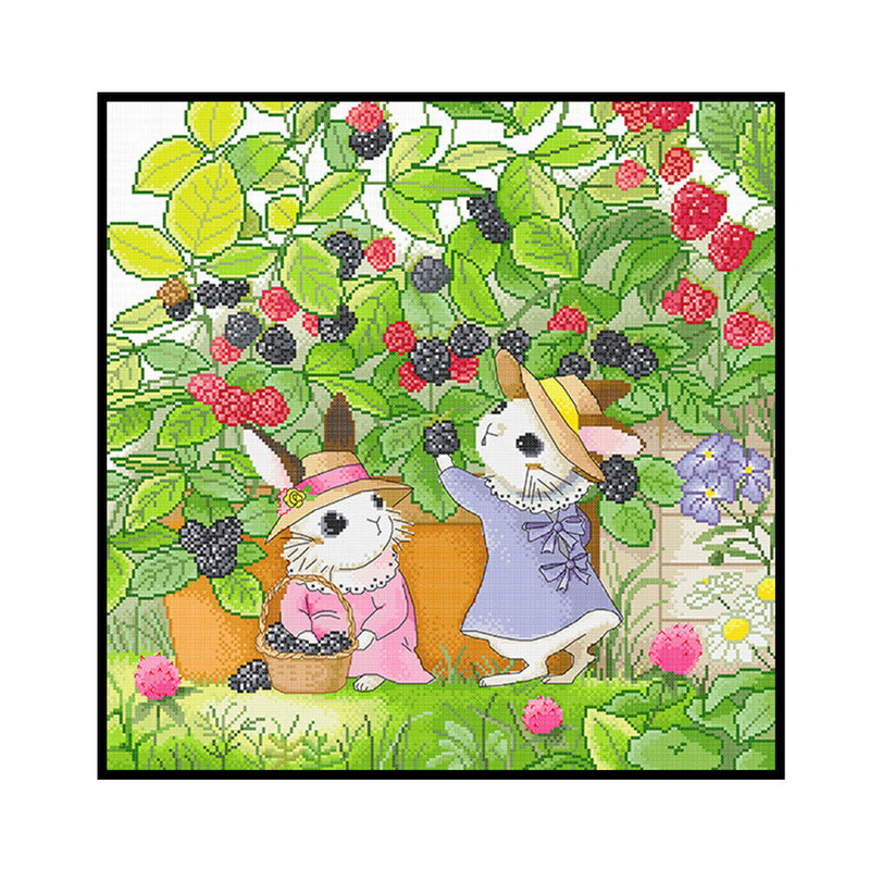 Partial Embroidery DIY 11CT Cute Rabbits Cotton Thread Cross Stitch Print Kit