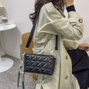 Fashion Women PU Leather Checker Underarm Bag Solid Color Thick Chain Flap Purse