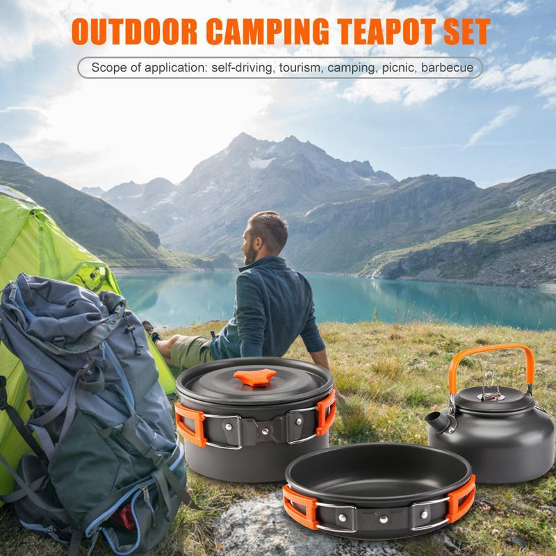 Ultra-Light Outdoor Camping Cookware Water Kettle Pan Set Alumina (Orange) Newly