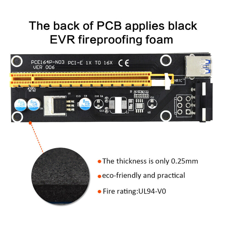 Mining PCIe Riser VER006 PCI-E 1x to 16x Adapter Extender 15-Pin to 4-Pin Power