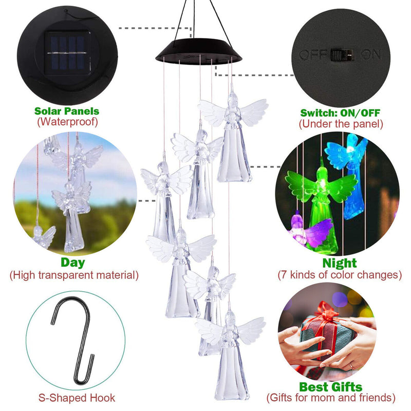 Solar Wind Chime Light, Changing Color, Angel Wind Bell Lamp, for Patio, Yard