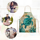 Kitchen Linen Apron Sea Turtle Print Home Restaurant Cooking Baking Bibs