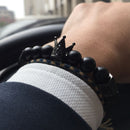 Yoga Rope Mens Cuff Bangles Crown Bracelets Steel Titanium Beaded Bracelet
