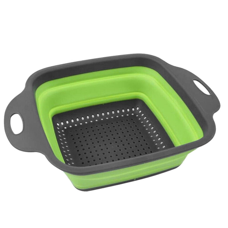 Folding Silicone Drain Basket Fruit Vegetable Washing Strainer (Green L)