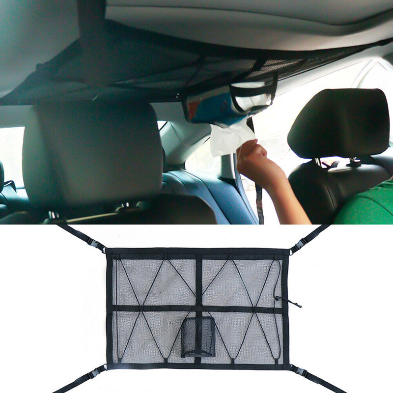 Double-Layer Car Roof Hanging Storage Net Organizer Car Interior Accessories