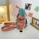 Preppy Style Cartoon Contrast Color Backpack with Pendant Casual Girls Knapsacks