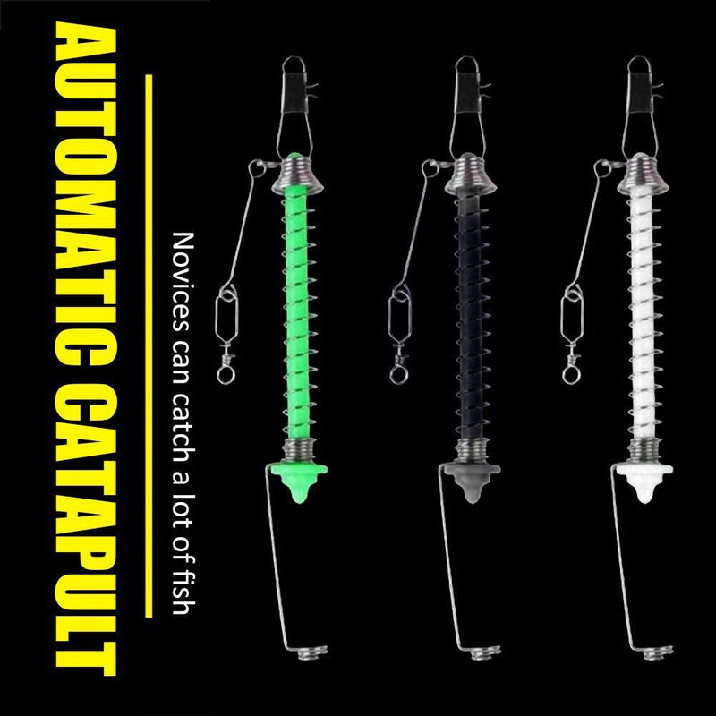 Fishing Hooks Automatic Spring Catch Ejection Jig Head Lure Tackle (White)