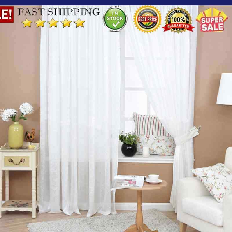 Solid Color Window Curtain Flower Pattern Sheer Voile Tulle Valance White