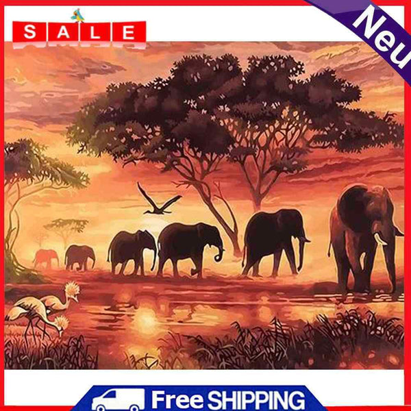 Painting By Numbers DIY Elephant Hand Painted Canvas Oil Art Craft Home Decor