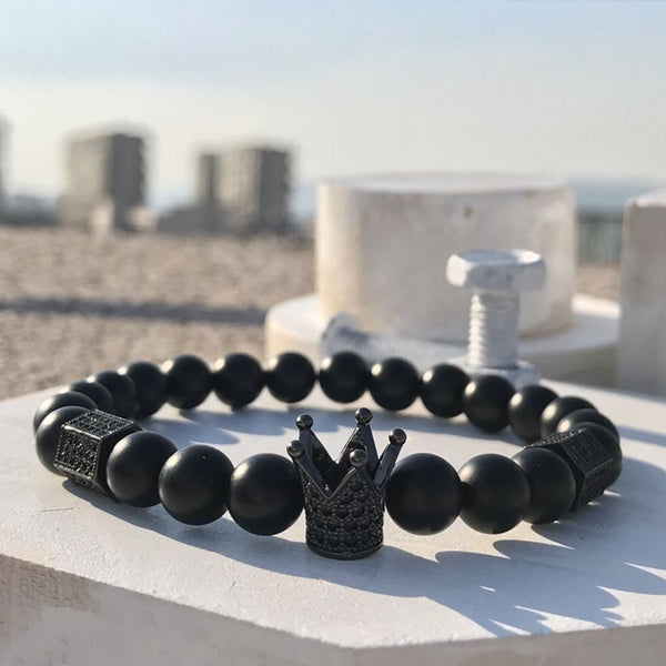 Yoga Rope Mens Cuff Bangles Crown Bracelets Steel Titanium Beaded Bracelet