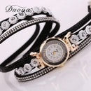 Duoya Leather Bracelet Watch Rhinestone Quartz Bracelet Watch (Black)
