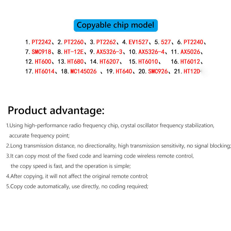 KB-075C 433MHz Copy Remote Controller 4 Buttons Garage Key (B Type ABCD)