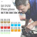 15pcs Micro2 Fuses 5A 7.5A 10A 15A 20A Car Automotive Blade Fuse Assortment Kit