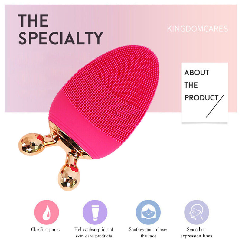 2 in 1 Facial Cleansing Brush Ultrasonic Vibration Cleaning Massager (Red)