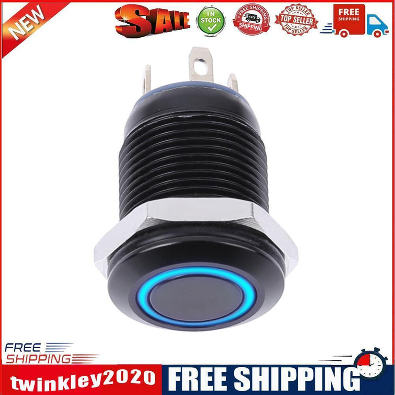 12mm Waterproof Flat Top Blue LED Metal Monmentary Push Button Switch