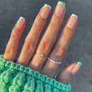 Nails Nails Tips False Nails French Green Side Short Nail with Green Flower