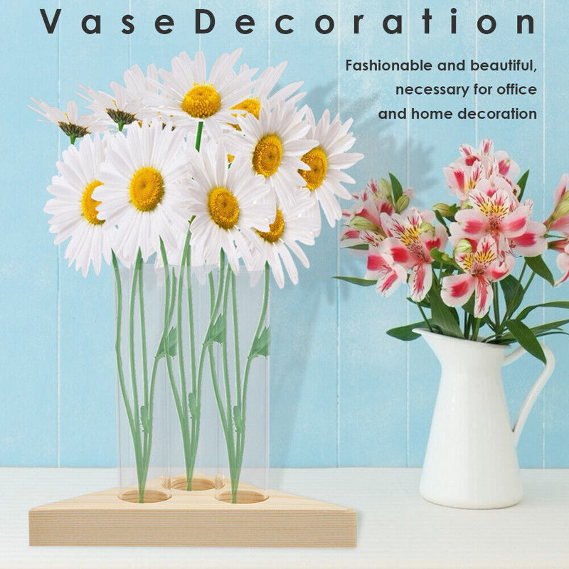 Transparent Glass Vase Wooden Frame Bonsai Desktop Ornaments Home Office Decor