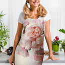 Pink Flower Print Apron Waterproof Cooking Bibs Kitchen Pinafore (82x68cm)