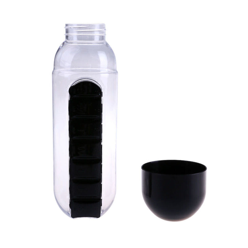 2 in 1 Daily Pill Box Water Bottle Combine Pillbox Cup Outdoor Medicine Drinking