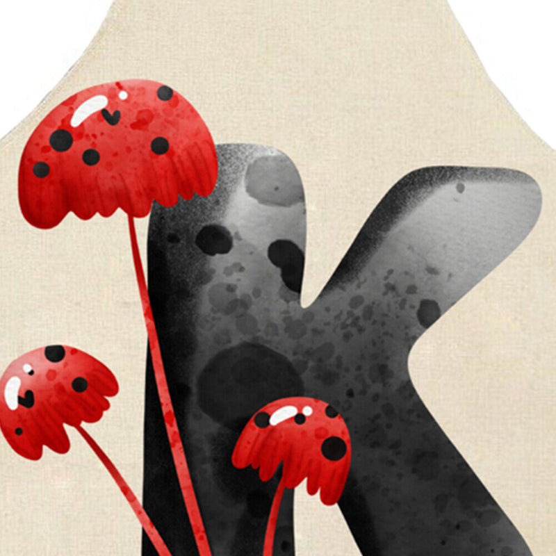 Mushroom K Printed Linen Apron Waterproof Kitchen Cooking Bibs (68X55CM)