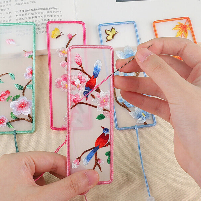 Flower Stamped Bookmark DIY Handmade Suzhou Embroidery Tassel Material Kit Craft
