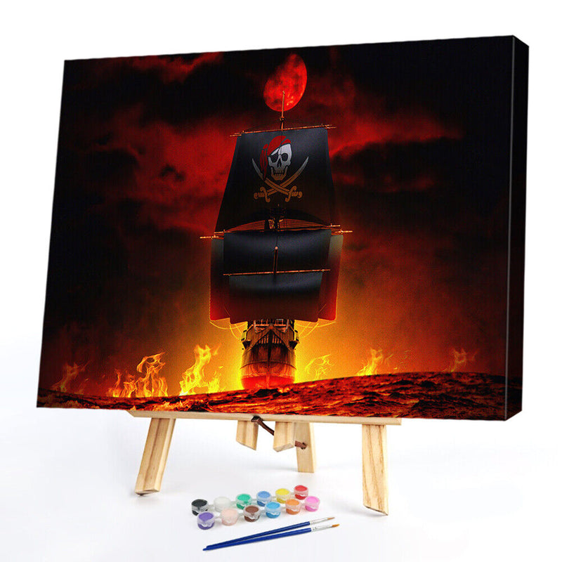 Hand Painted on Canvas DIY Pirate Ship Oil Paint By Numbers Drawing Ornament Kit