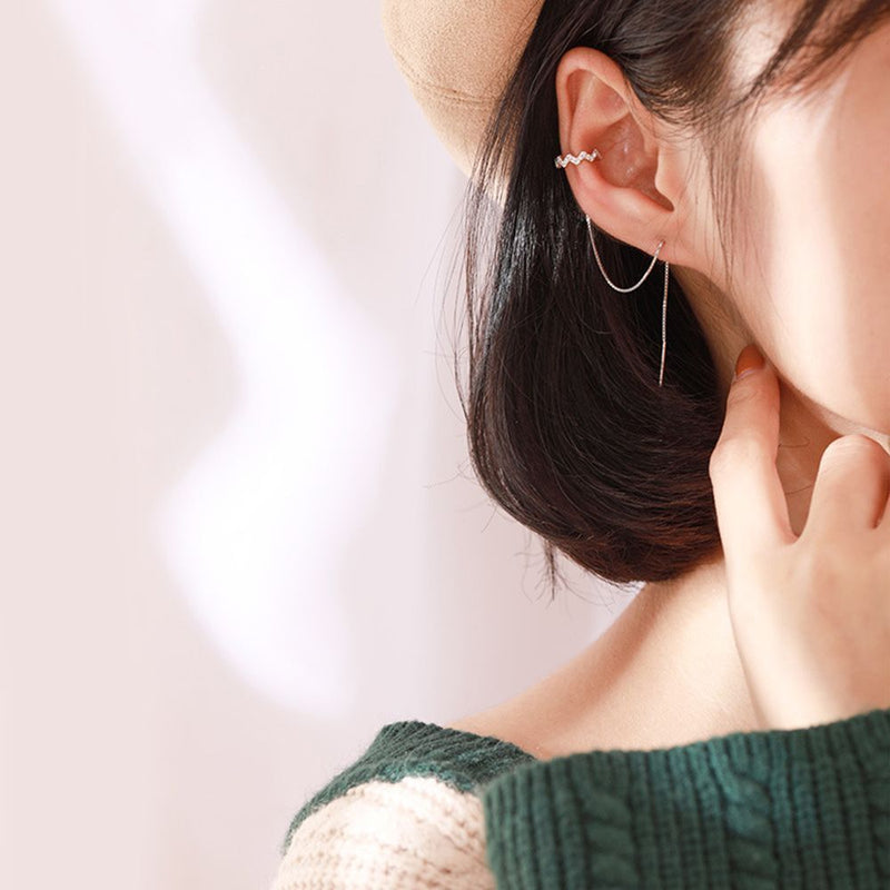 Diamond Ear Cuff Threader CZ Ear Piercing Ear Cuffs Climber Link Chain Earrings