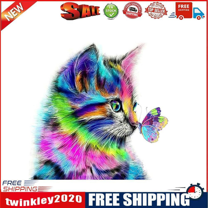Cat Butterfly 5D Full Drill Diamond Painting Embroidery DIY Cross Stitch(A)