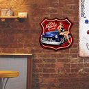 Sexy Car Lady Metal Tin Sign for Bar Pub Decorative Iron Painting Shield Shape