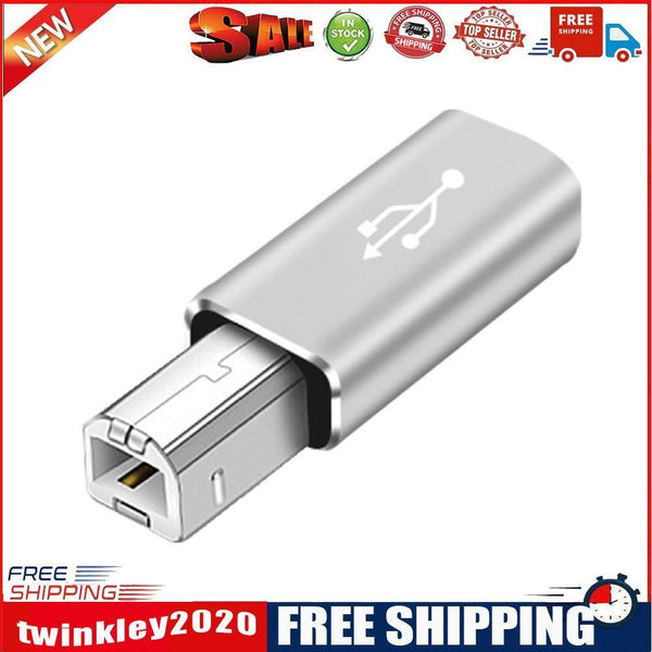 USB Type C to USB B Adapter for Printer MIDI Controller (White Straight)