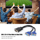 25cm 24+5pin DVI-I Male to Dual VGA Female 15pin Video Cable Adapter Splitter