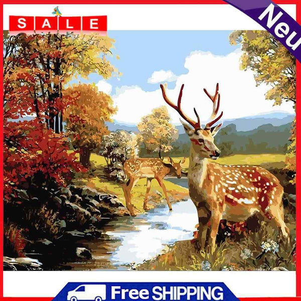 Deer by the Creek Oil Paint By Numbers DIY Handpainted Home Decoration Unframed