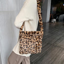 Fashion Leopard Crossbody Handbag Women Plush Soft Casual Shoulder Messenger Bag