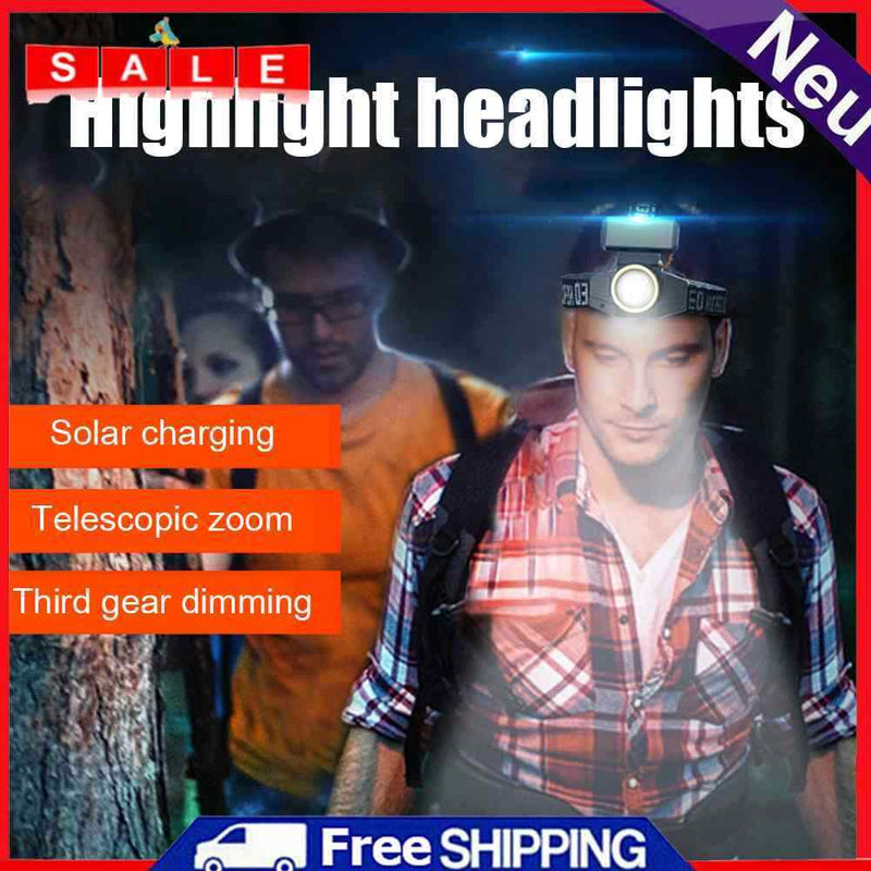 XPE LED Headlights Sensor Headlights Solar + USB Rechargeable Headlamp