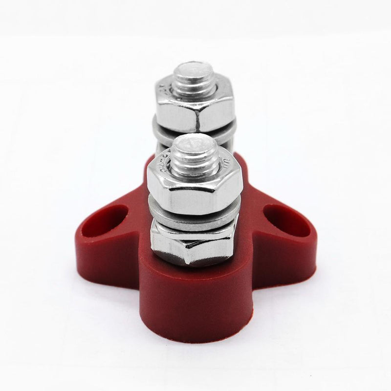 Bus Bar Terminal Block Heavy Duty Dual M8 Power Distribution Stud (Red)