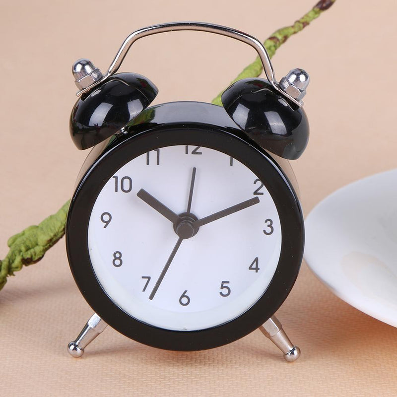 Mini Cartoon Dial Number Round Desk Children Metal Alarm Clock(Black)