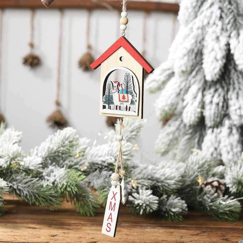 Creative Hollow-out Alpaca House Christmas Pendant Children Gifts (Red)