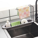 Telescopic Sink Shelf Towel Bar Sponge Drainer Storage Rack Basket (Grey) Newly