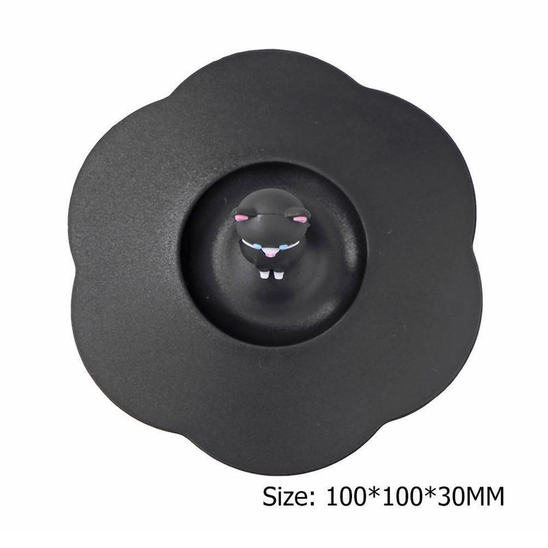 5pcs Silicone Cup Cover Heat-resistant Leak Proof Cartoon Lid (Black Cat)