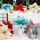 Home Decoration Glitter Ornament Christmas Tree Flowers Poinsettia Xmas Gift