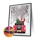DIY Rhinestone Christmas Red Car Full Round Drill Diamond Painting Mosaic Dec
