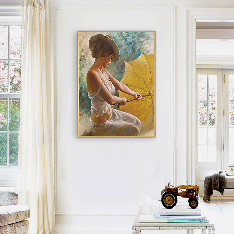 Girl Open Umbrella Oil Paint By Numbers Kits DIY Handpainted on Canvas Art