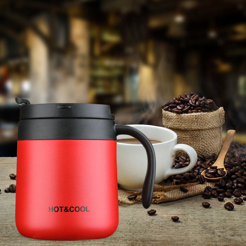 Stainless Steel Coffee Thermal Mug with Handle for Home Office (Red) Newly